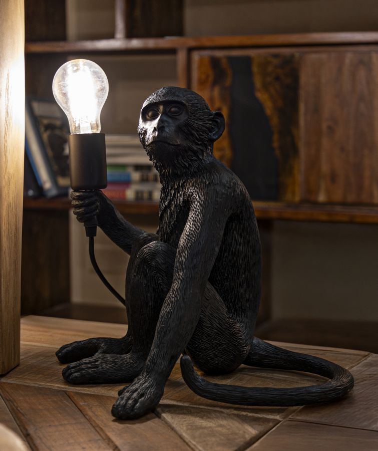 Tischlampe Monkey Schwarz 33cm Affenfigur Lampe Aus Kunstharz Sitzend