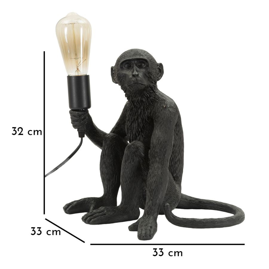 Tischlampe Monkey Schwarz 33cm Affenfigur Lampe Aus Kunstharz Sitzend