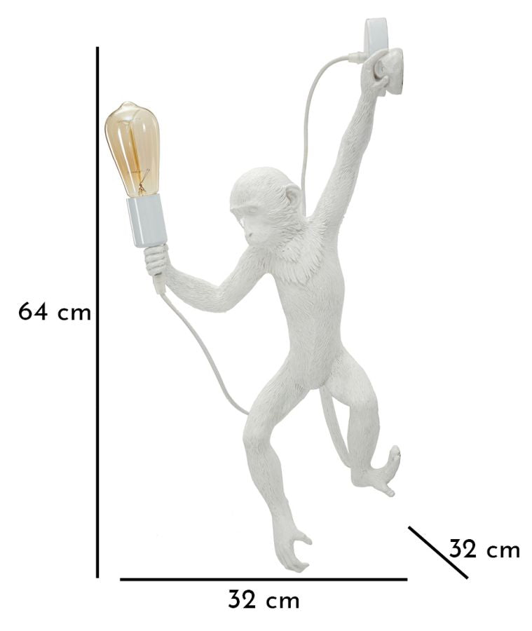 Wandleuchte Monkey Weiß 64cm Affenfigur Lampe Aus Kunstharz Wandlampe