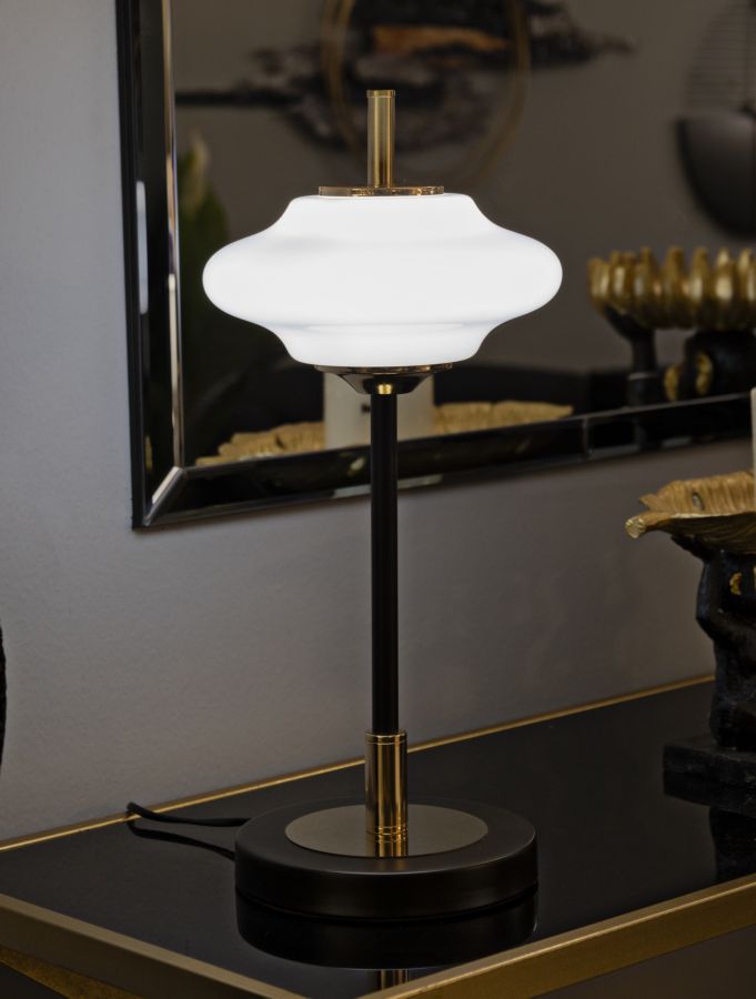 Tischlampe Vintage 46cm Glas Metall Rund Retro Design Lampe