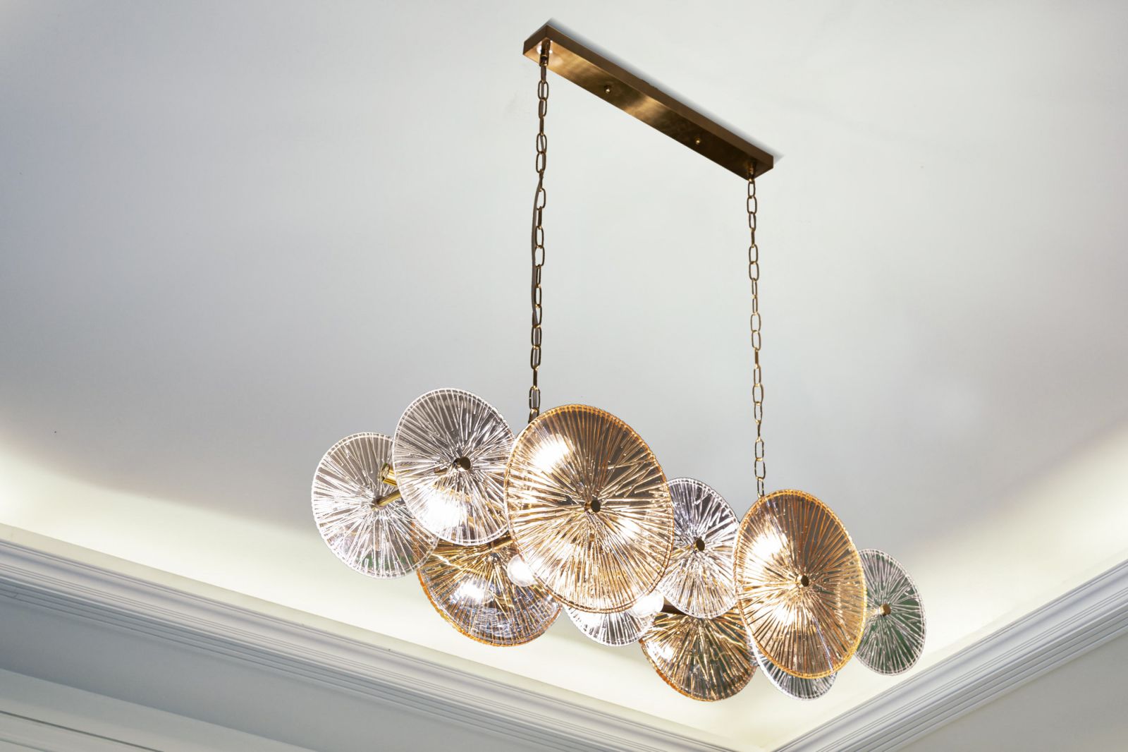Hängelampe Osaka 100cm Glas Gold Design Pendelleuchte Glamour Modern