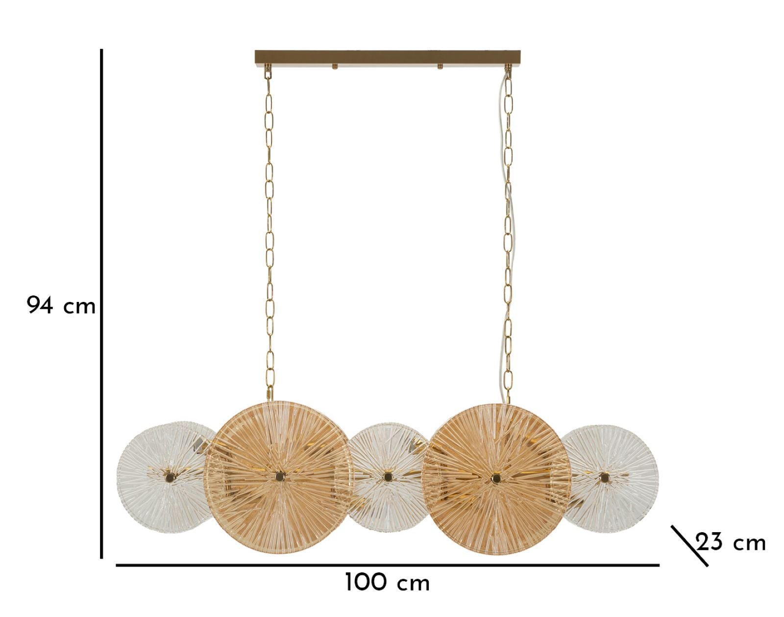Hängelampe Osaka 100cm Glas Gold Design Pendelleuchte Glamour Modern