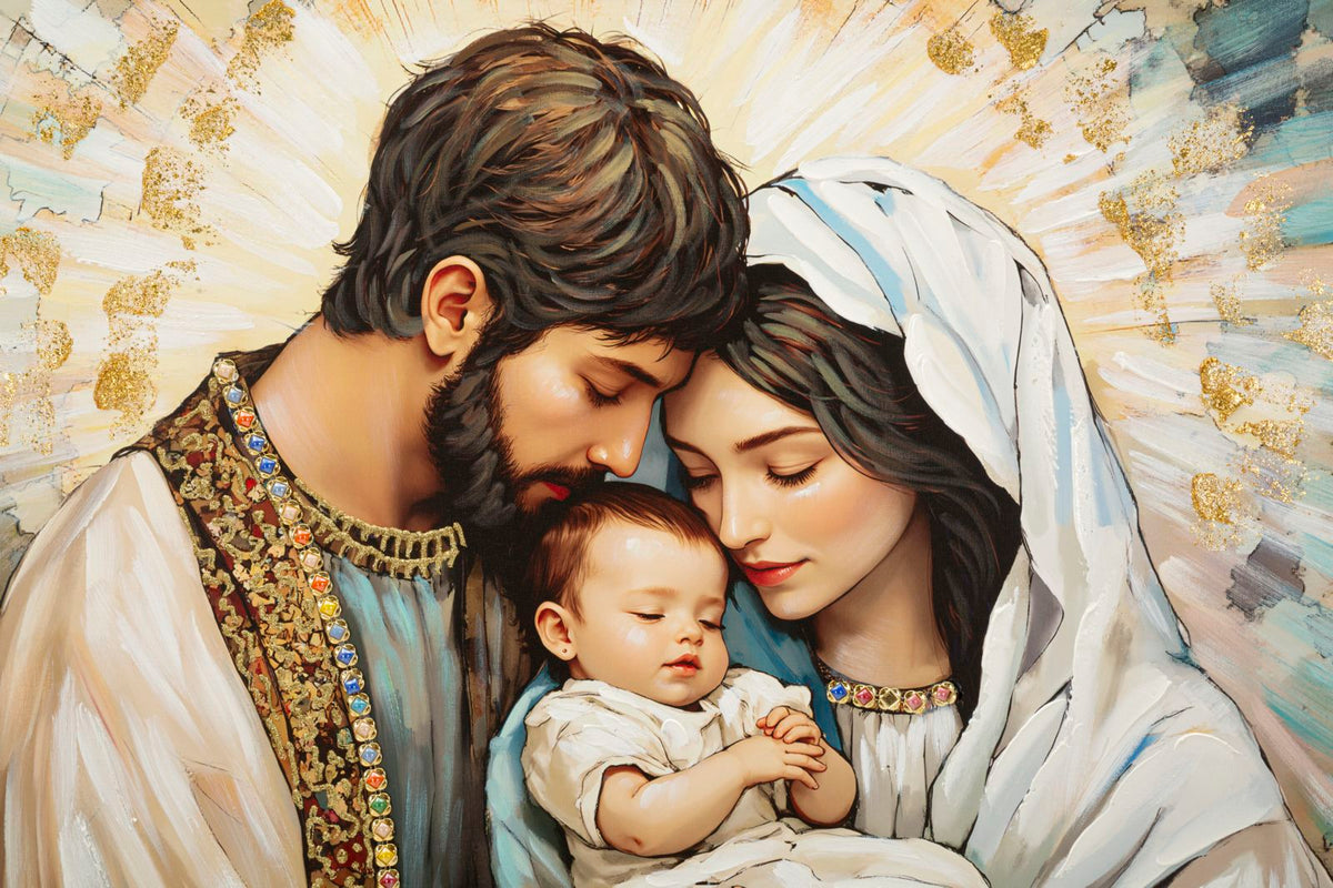 Bethlehem Heilige Familie Wandbild Maria Josef und Jesuskind 122 cm