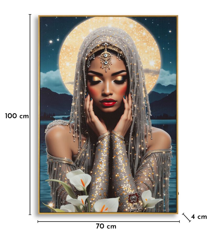 Wandbild Frau Mond LED Leinwand Bild Luna Mystique