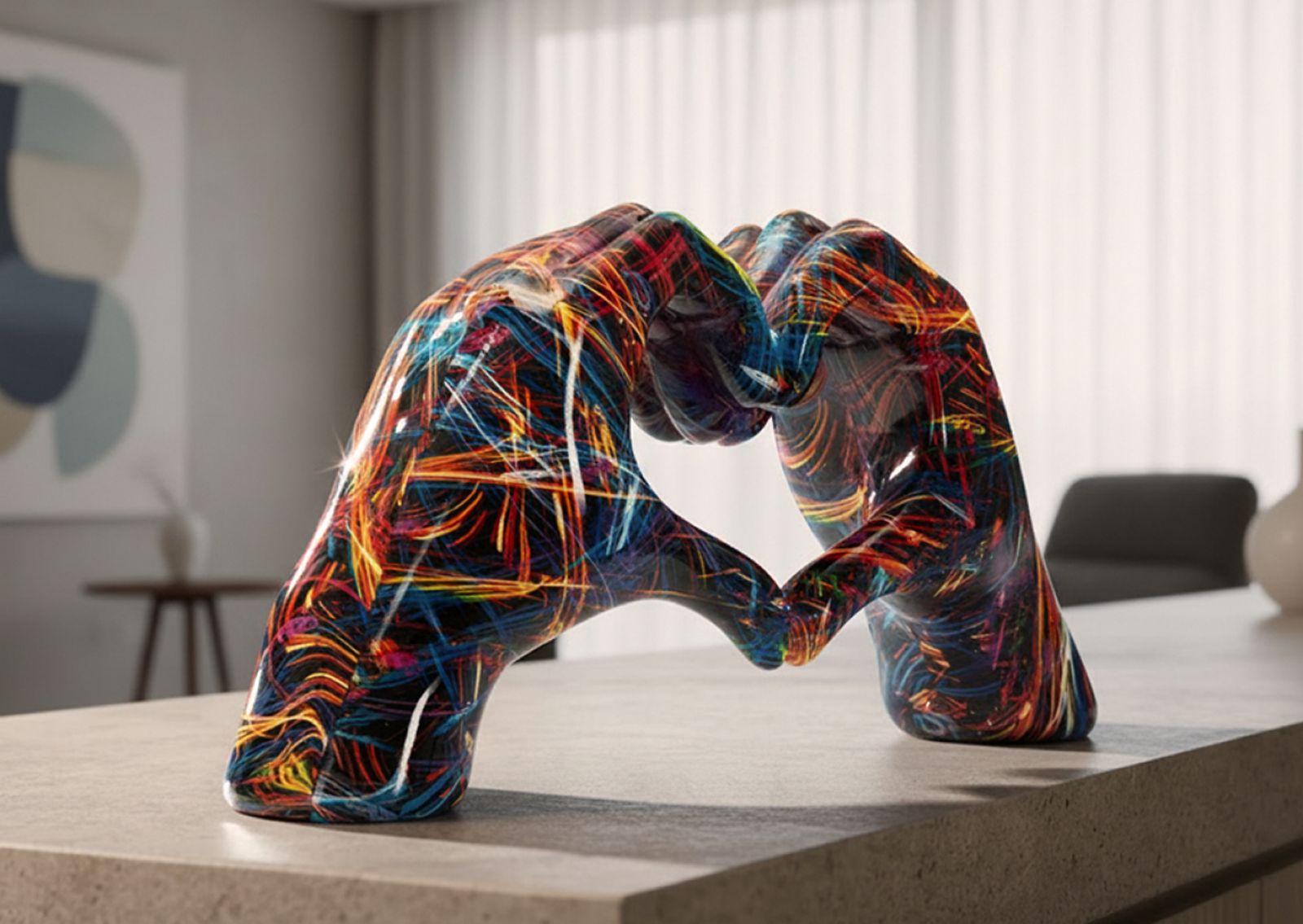 Street Art Hartsculptuur Gemaakt van Polyresin - Kleurrijke Decoratie