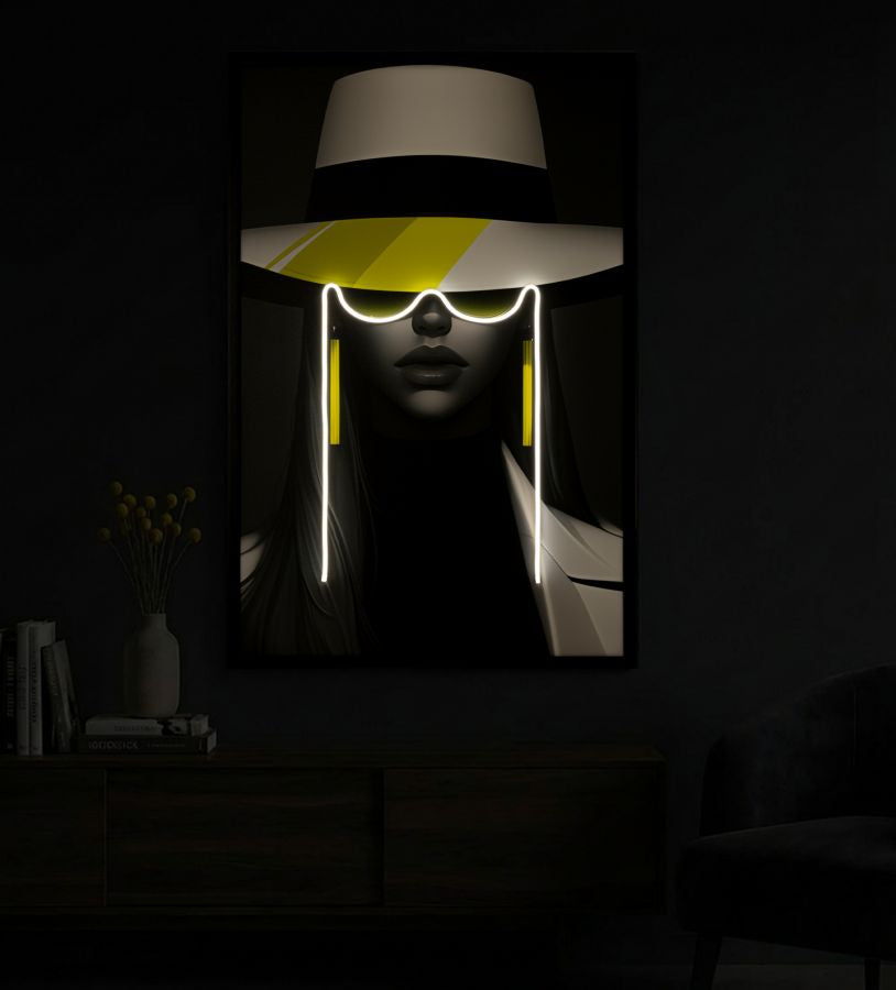 Wandbild Frau Modern LED Leinwand Bild Neon Chic