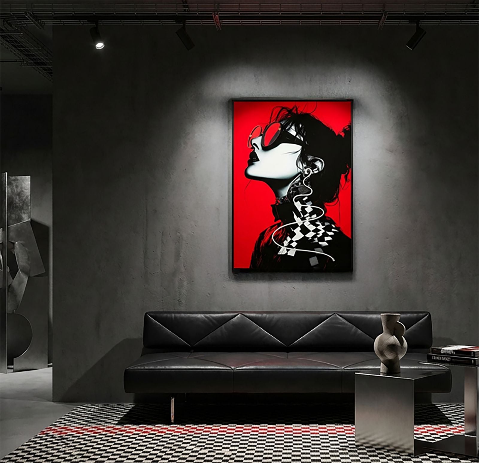 Wandbild LED Psyco Design Rot Schwarz Acryl 3D