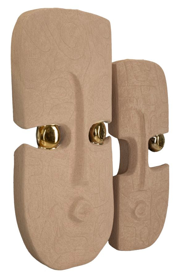 Dakar Masken Wanddeko 2er Set Keramik Beige Gold