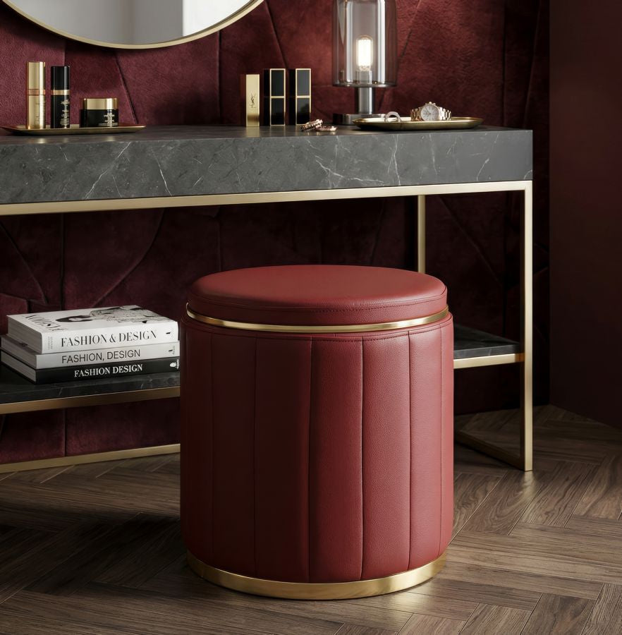 Sitzhocker London Rot mit Stauraum moderner Polsterhocker