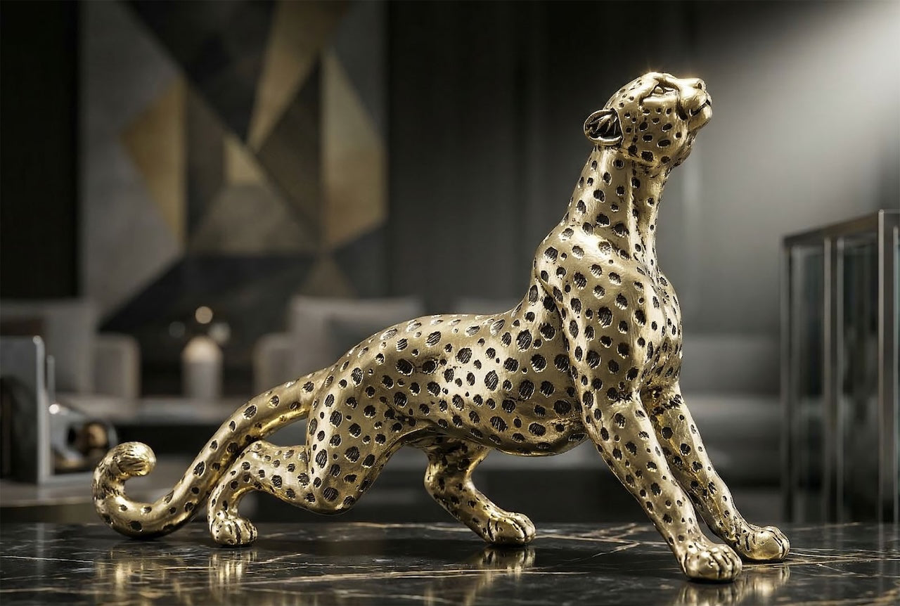 Dekofigur Leopard Gold 33cm Glamour Skulptur Resin Tierfigur