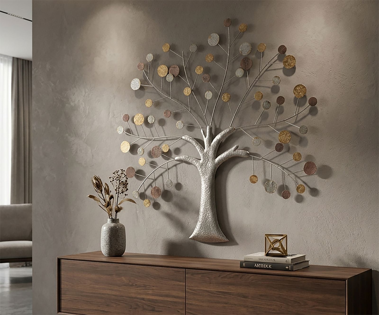 Wanddeko Tree Metall 3D Baumdesign modernes Wandobjekt 88cm