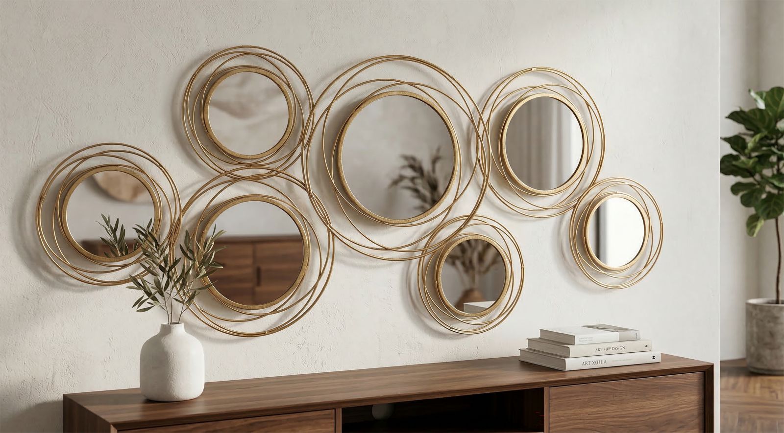 Lunaro Wandspiegel Gold mit Kreisdesign 124,5 cm