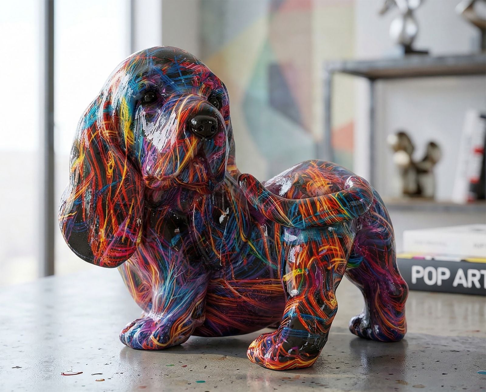 Dekofigur Popart Psyco Dackel bunt modern 20 cm