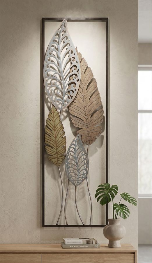 Botanica Leaf Metall Holz Wandobjekt Modern Glam 99 cm