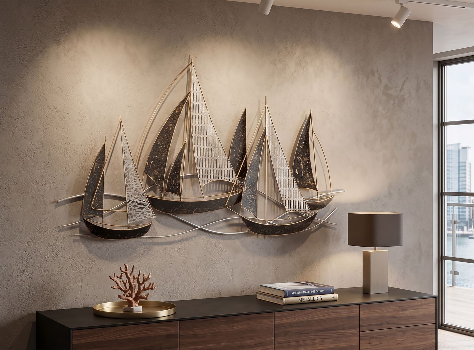 Wanddeko Segelboote Metall 3D Wandpanel maritimes Design 91cm