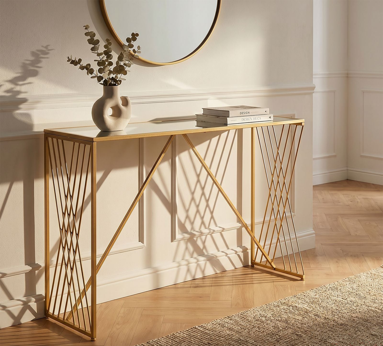Konsole Metall Gold geometrisches Design Glasplatte Easy