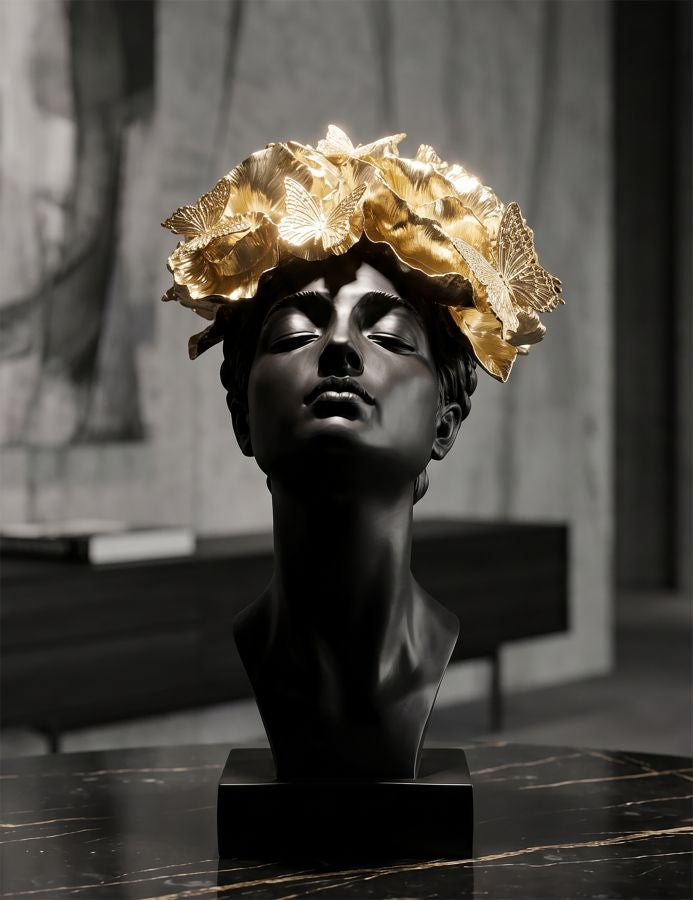 Deko Büste Flora schwarz gold mit Schmetterlingen 36,5 cm
