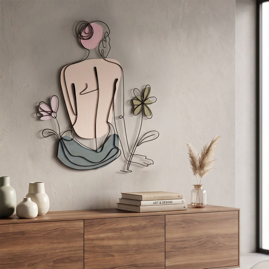 Wanddekoration Lady Flower Frau mit Blumen 80 x 90 cm