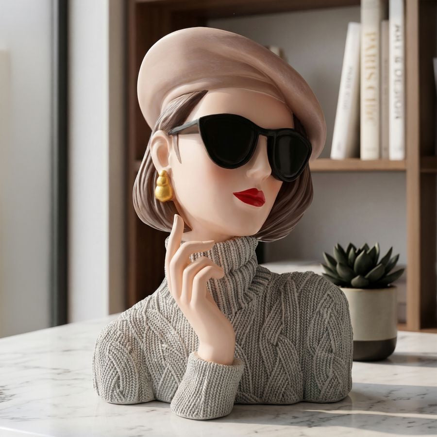 Dekofigur Lady Chic – Stilvolle Frauenbüste mit Sonnenbrille 26cm