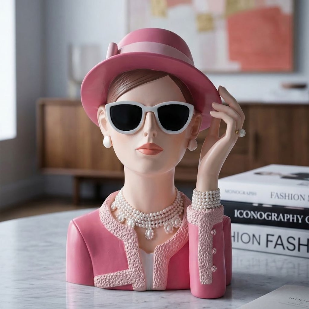 Lady Rose Dekofigur Frauenbüste Vintage Glamour Rosa Polyresin