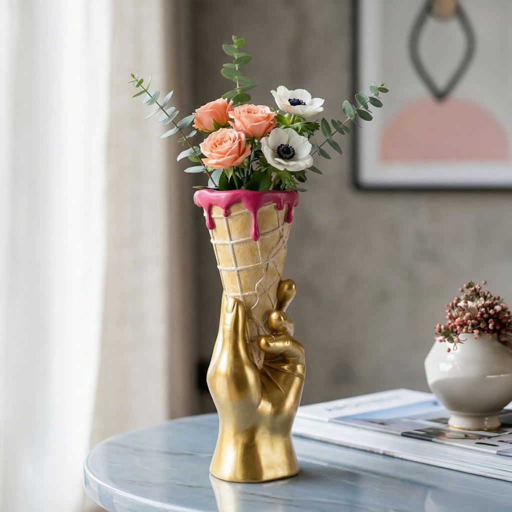 Dekovase Icecream Glamy Goldhand Pink Objekt 31cm