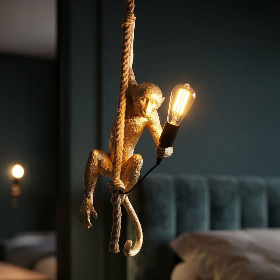 Hängeleuchte Monkey Gold Affe am Seil 145 cm
