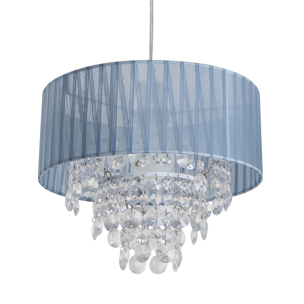 Decorative pendant light "KRISTALLO", hanging lamp made of metal, transparent plastic, and gray textile material, E27 socket, for dining room, living room, hallway, or office, 30 cm diameter