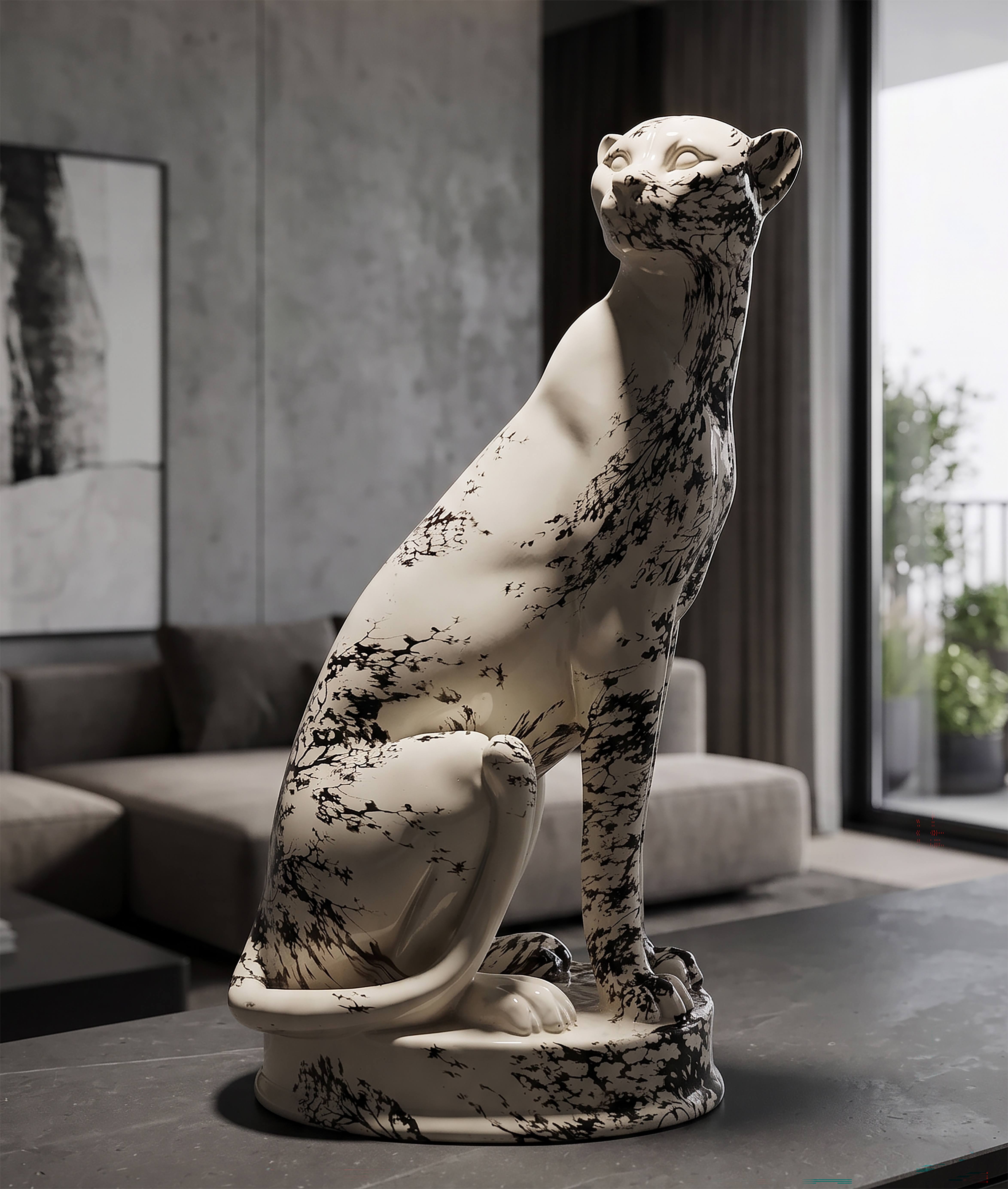 Dekofigur Leopard Okinawa modern Skulptur 42 cm