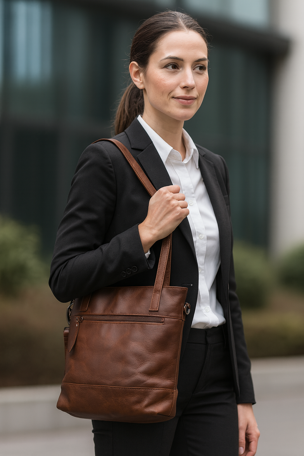 Vintage Henkeltasche Büffel Leder Braun 24cm Damen Handtasche Mit Schulterriemen