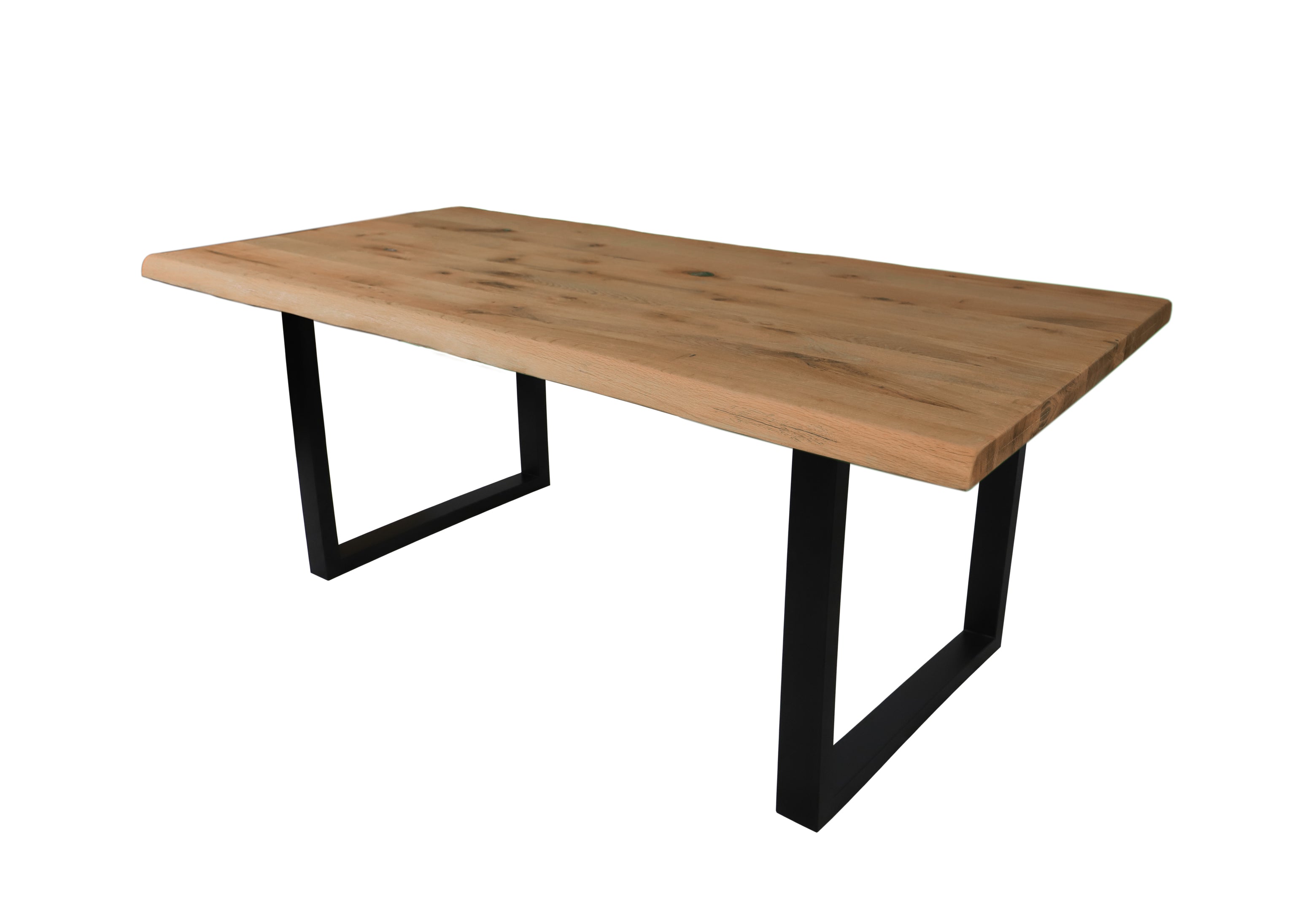 Dining table with tree edge U-frame solid oiled wild oak