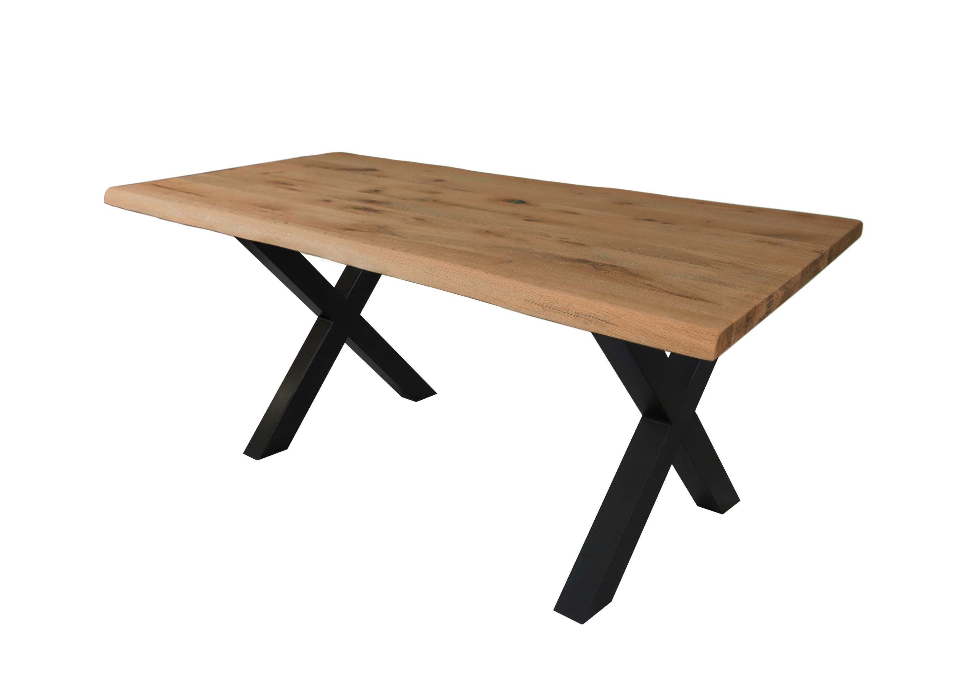Dining table Elis X frame solid wild oak with tree edge oiled