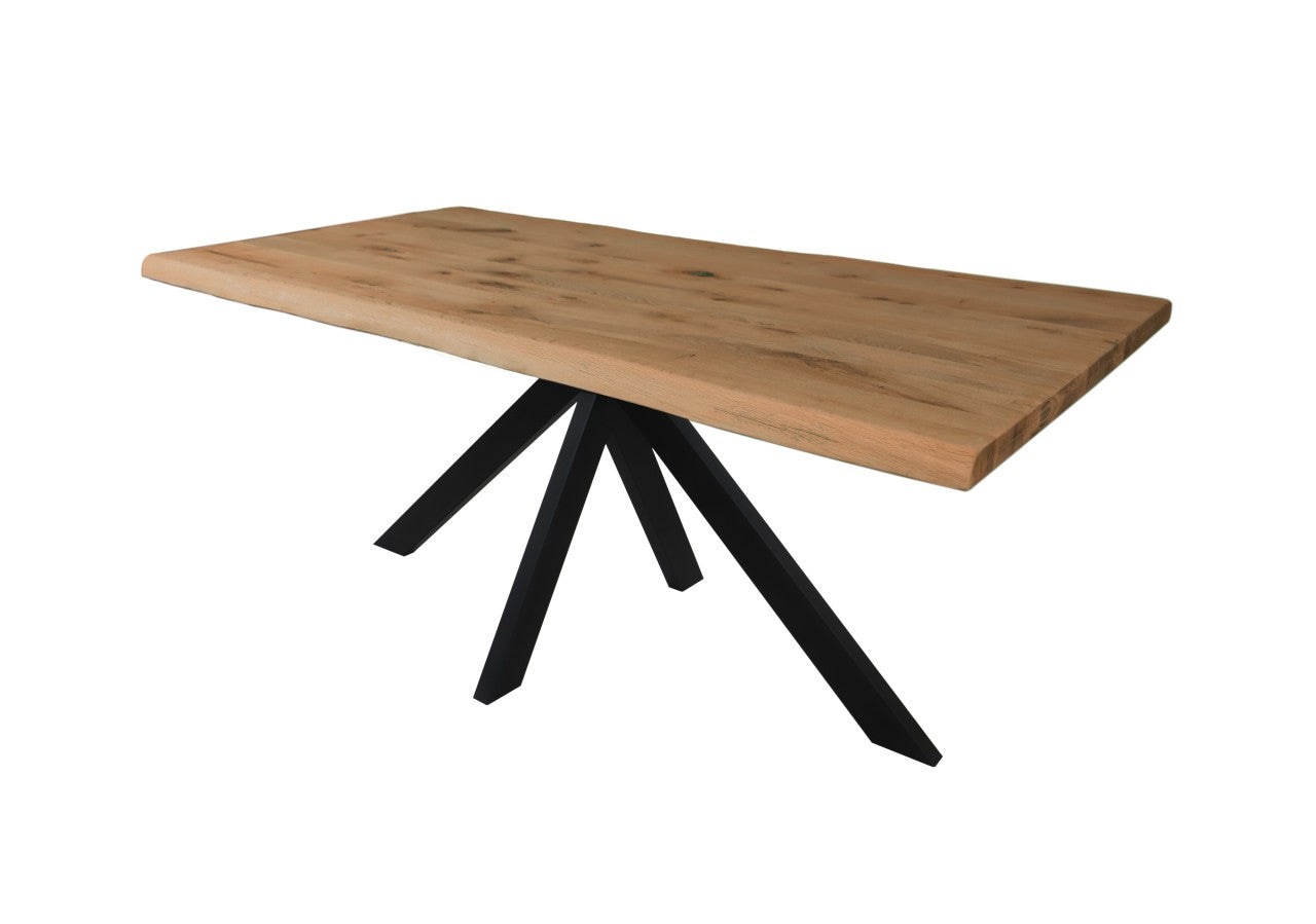 Dining table Vigo Spider frame solid wild oak with tree edge oiled