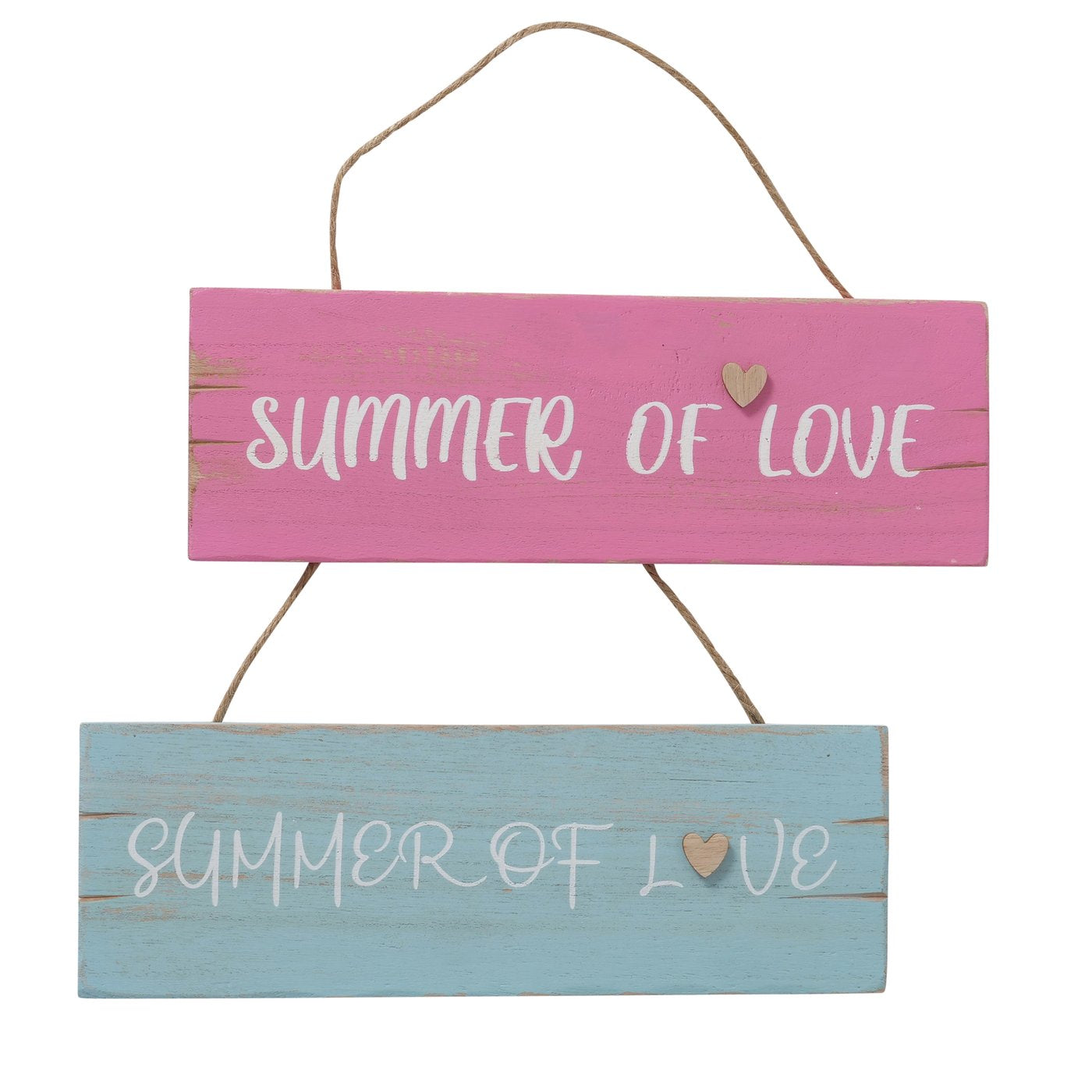 Set of 2 wall decoration signs "Summer of Love" - ​​pink and turquoise