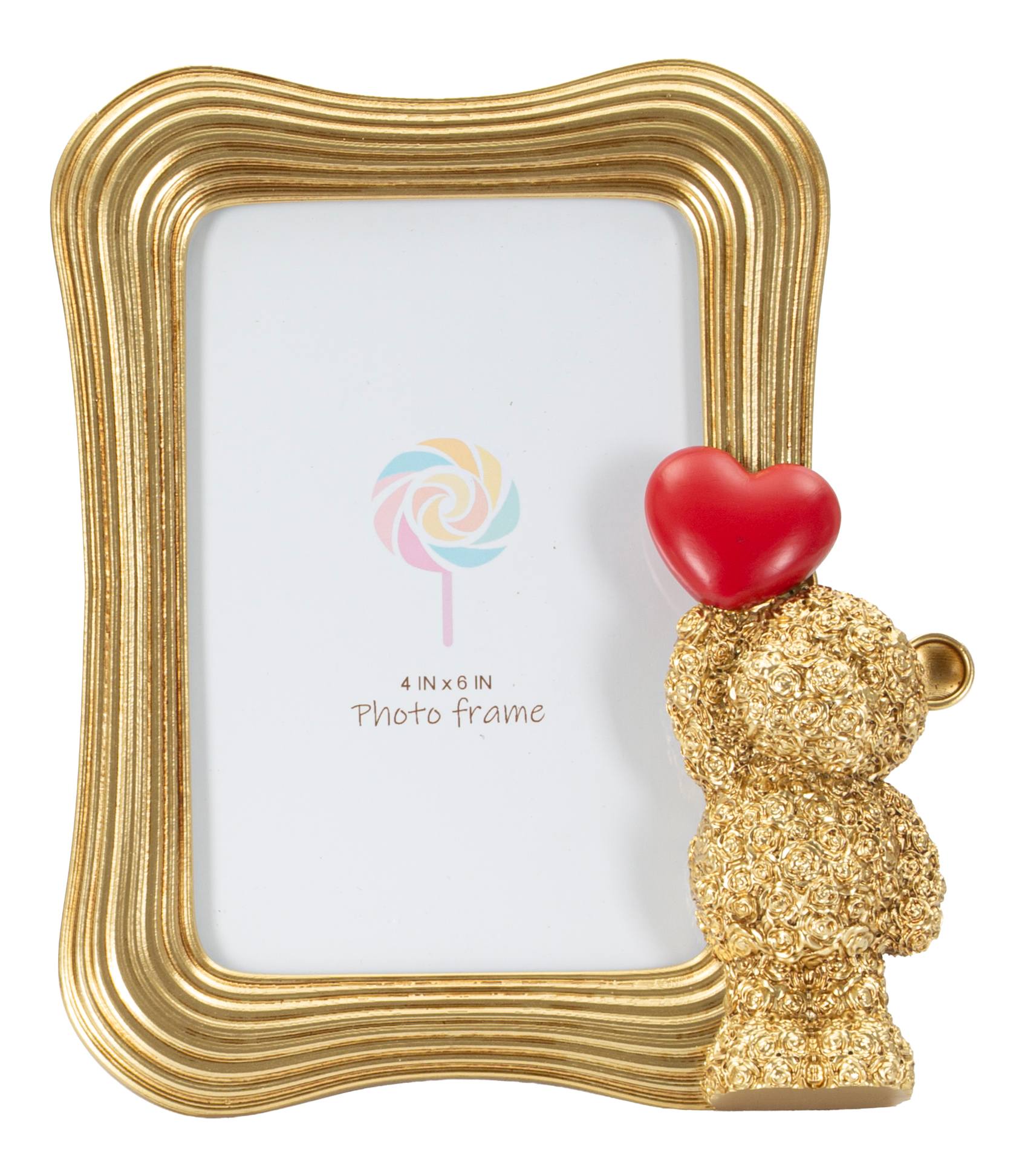 Bilderrahmen Belloro Teddybär mit Herz in Gold für Fotos 10x15 cm
