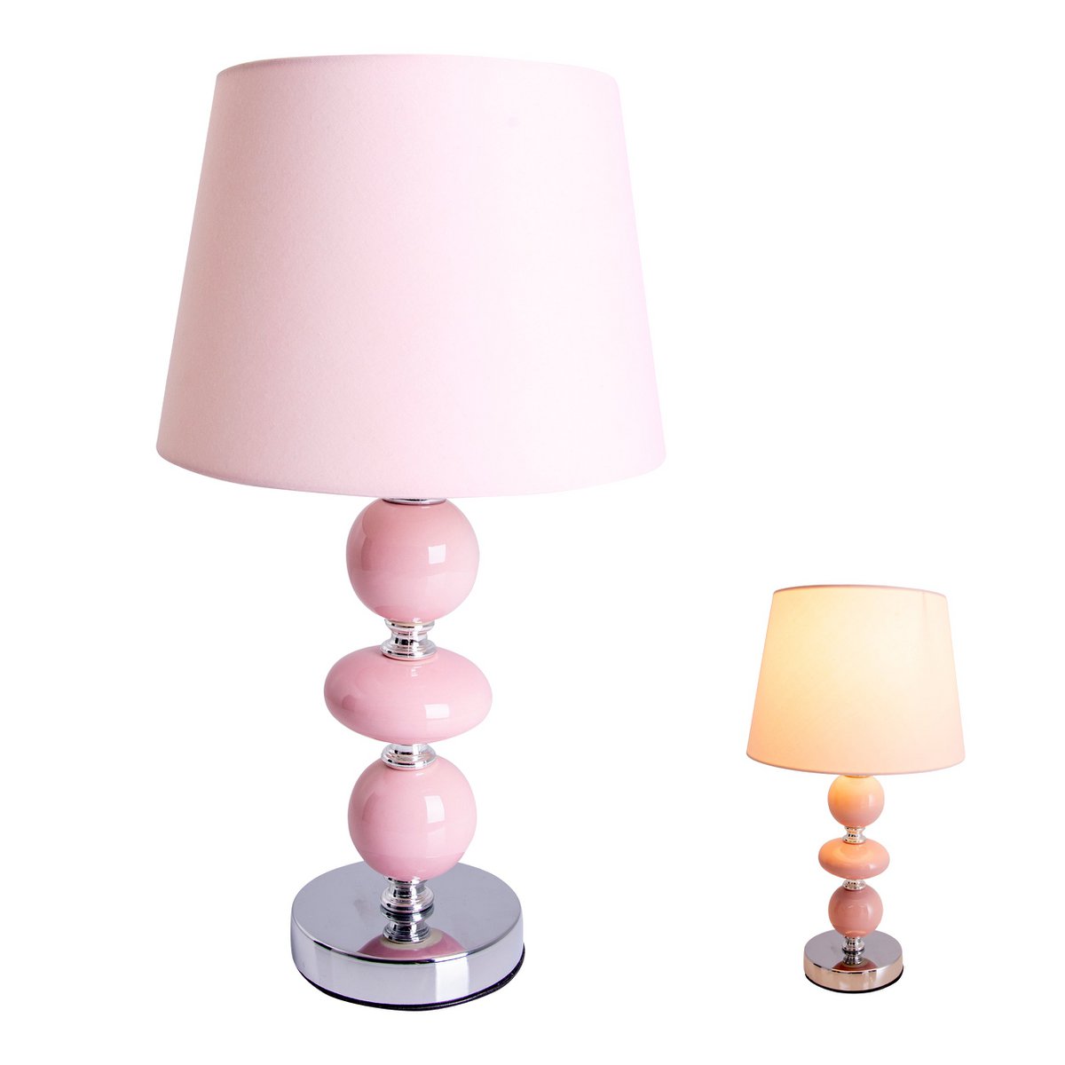 Keramik Tischleuchte "Araga" 36 cm hoch, Tischlampe aus Metall, Keramik, mit Textilschirm, rosa, mit E14-Fassung, Beleuchtung für Esszimmer, Wohnzimmer, Diele oder Büro,