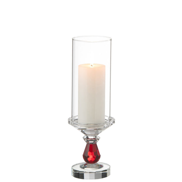 Kristall Windlicht Marie Transparent mit rotem Akzent