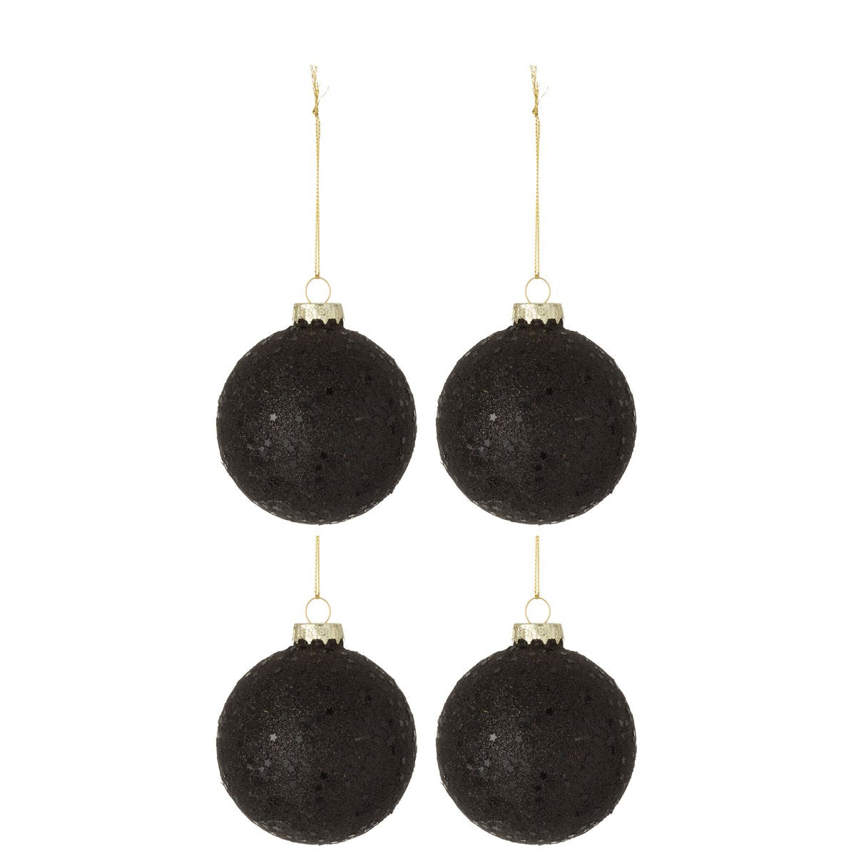 J-Line Box of 4 Christmas balls star glass black medium
