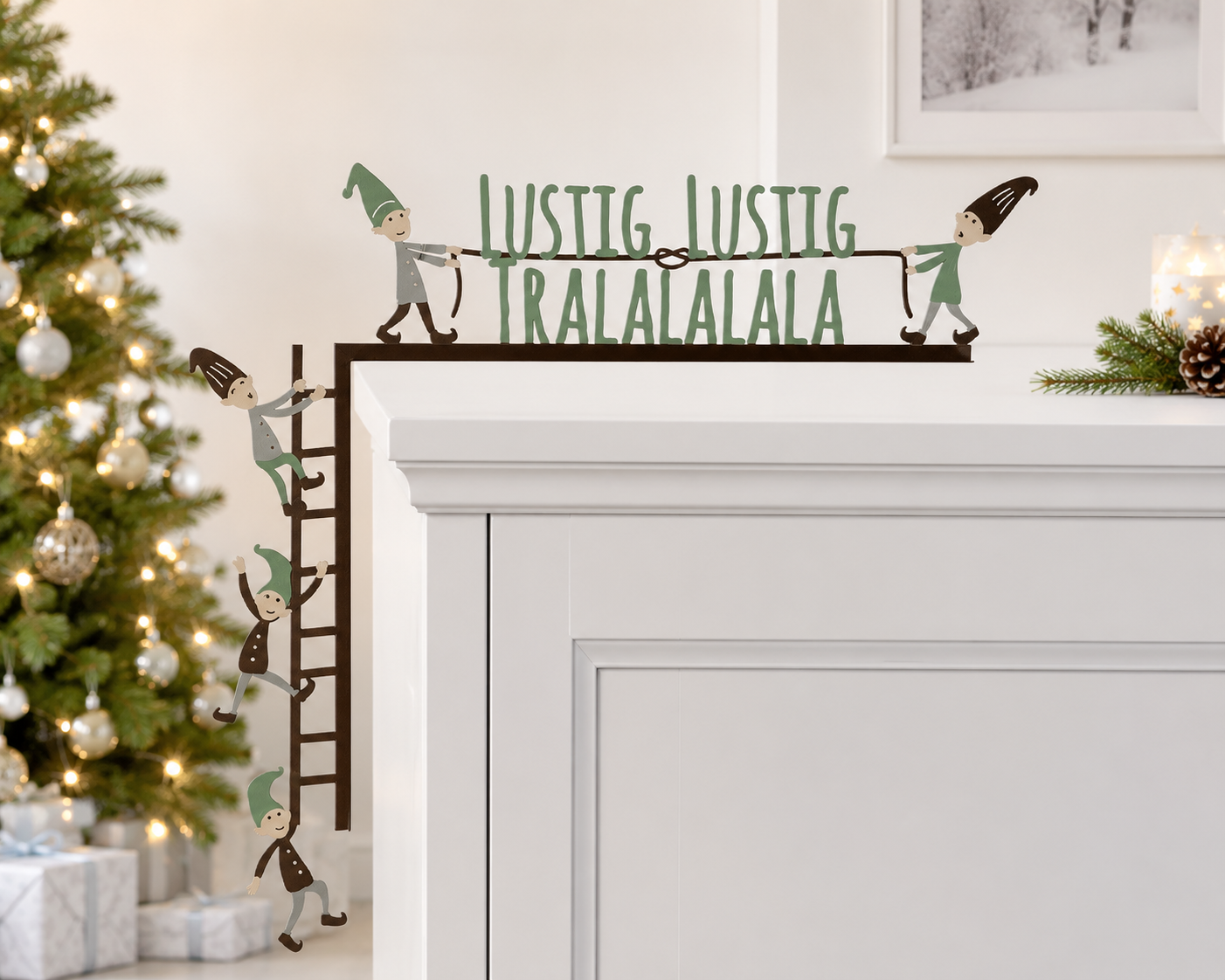 Dekoobjekt Nils Wichtel Schriftzug Kantenaufsteller Lustig Tralalala Weihnachtsdeko