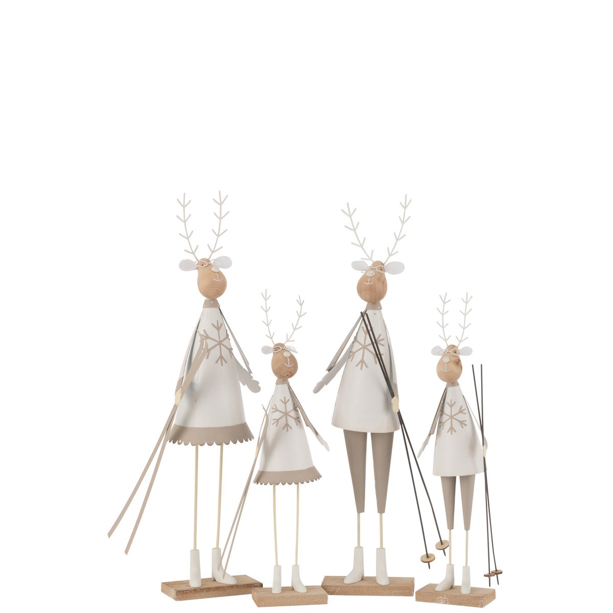 2er Set Rentier Deko Figuren Jungen Mädchen Metall Holz Weiß Beige 49 cm