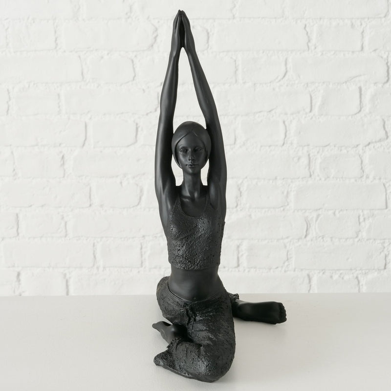 2er Set Yoga Meditation Figuren 'Asana' - Elegante Schwarze Kunstharz Skulpturen, Yoga Damen in Sitzposition, 40cm Höhe