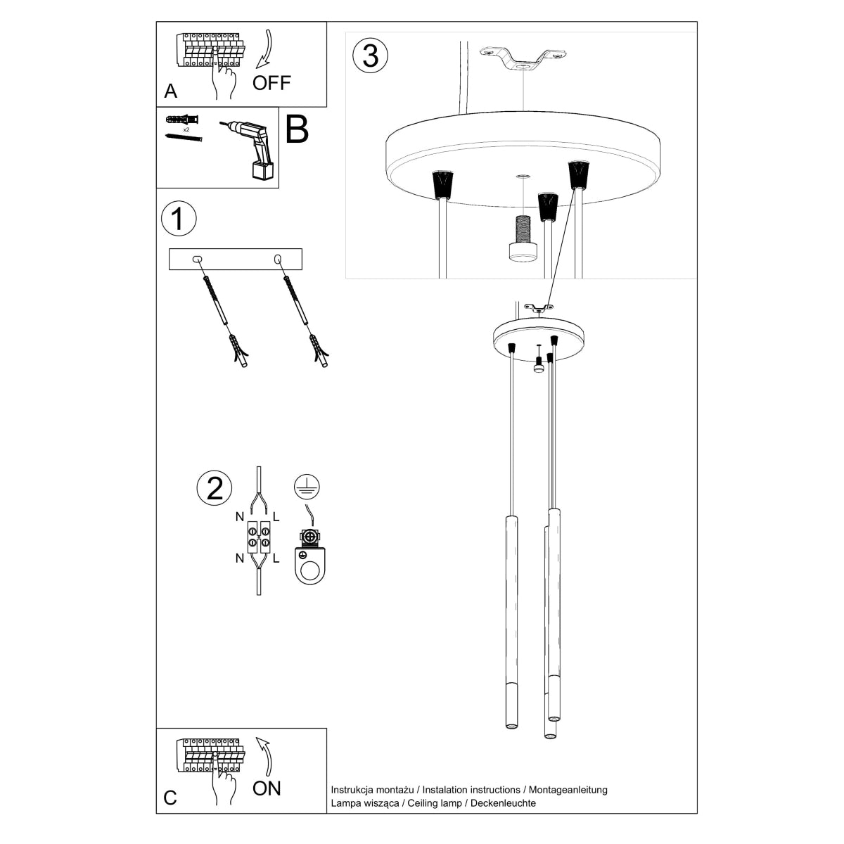 MOZAICA 3P hanglamp zwart/chroom