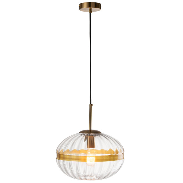 Elegant pendant lamp Oval – glass &amp; gold accents