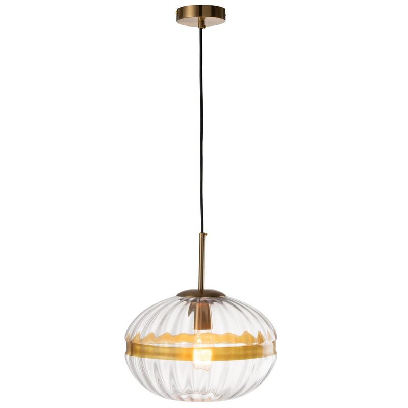 Elegant pendant lamp Oval – glass &amp; gold accents