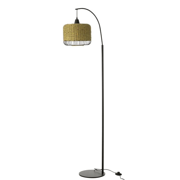 Stehlampe Laterne Metall in Grün mit Rattanschirm