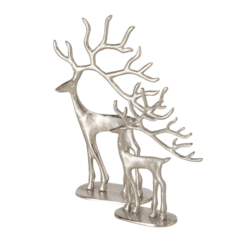 2tlg. Hirschfiguren Set Trollah – Veredeltes Aluminium, Höhe 40 cm & 24 cm