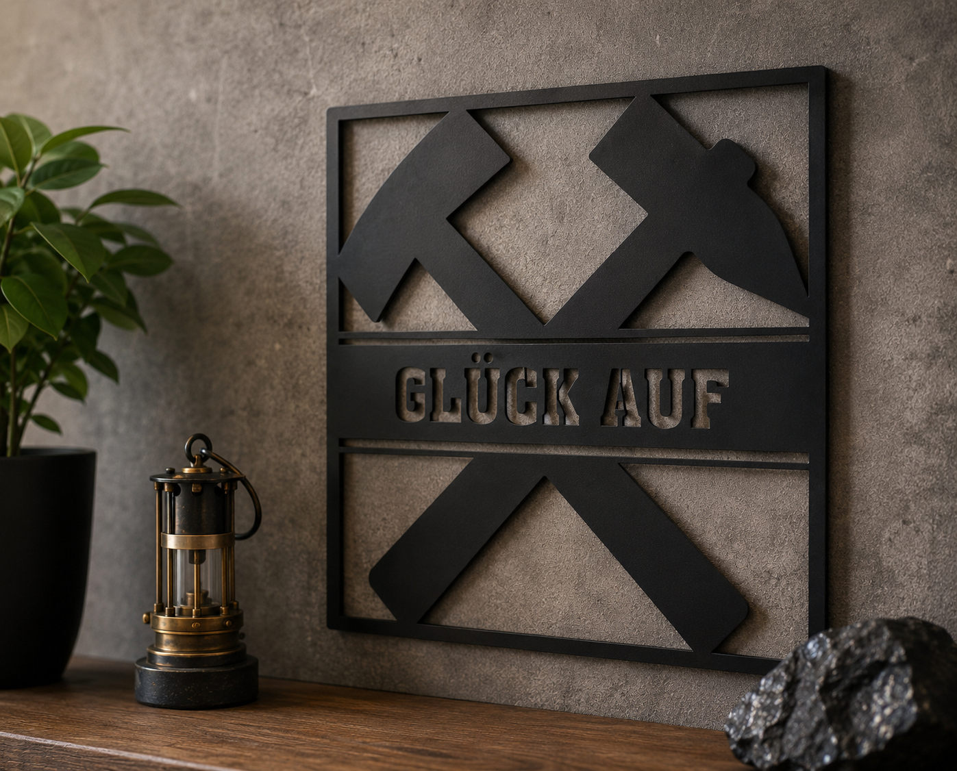Metall Wandbild Glück Auf Bergbau 40 x 40 cm Schwarz