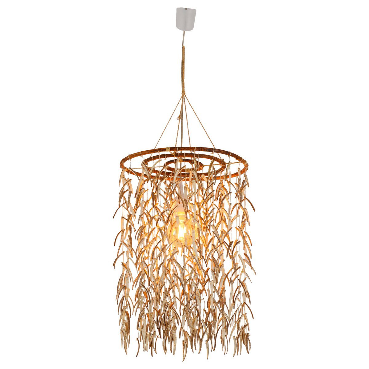 Pendelleuchte "KOKOS" Ø 40 cm, aus Holz und Kokosschalen, beige/braun, E27-Fassung, Beleuchtung für Wohnzimmer, Esszimmer oder Wintergarten.