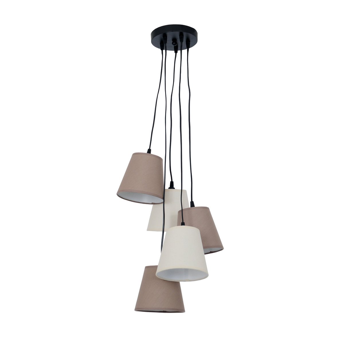 Textile pendant light "BOHO", Young Living, hanging lamp with 5 textile shades in beige and brown, with E14 socket, for dining room, living room, hallway, or office, 95 cm high