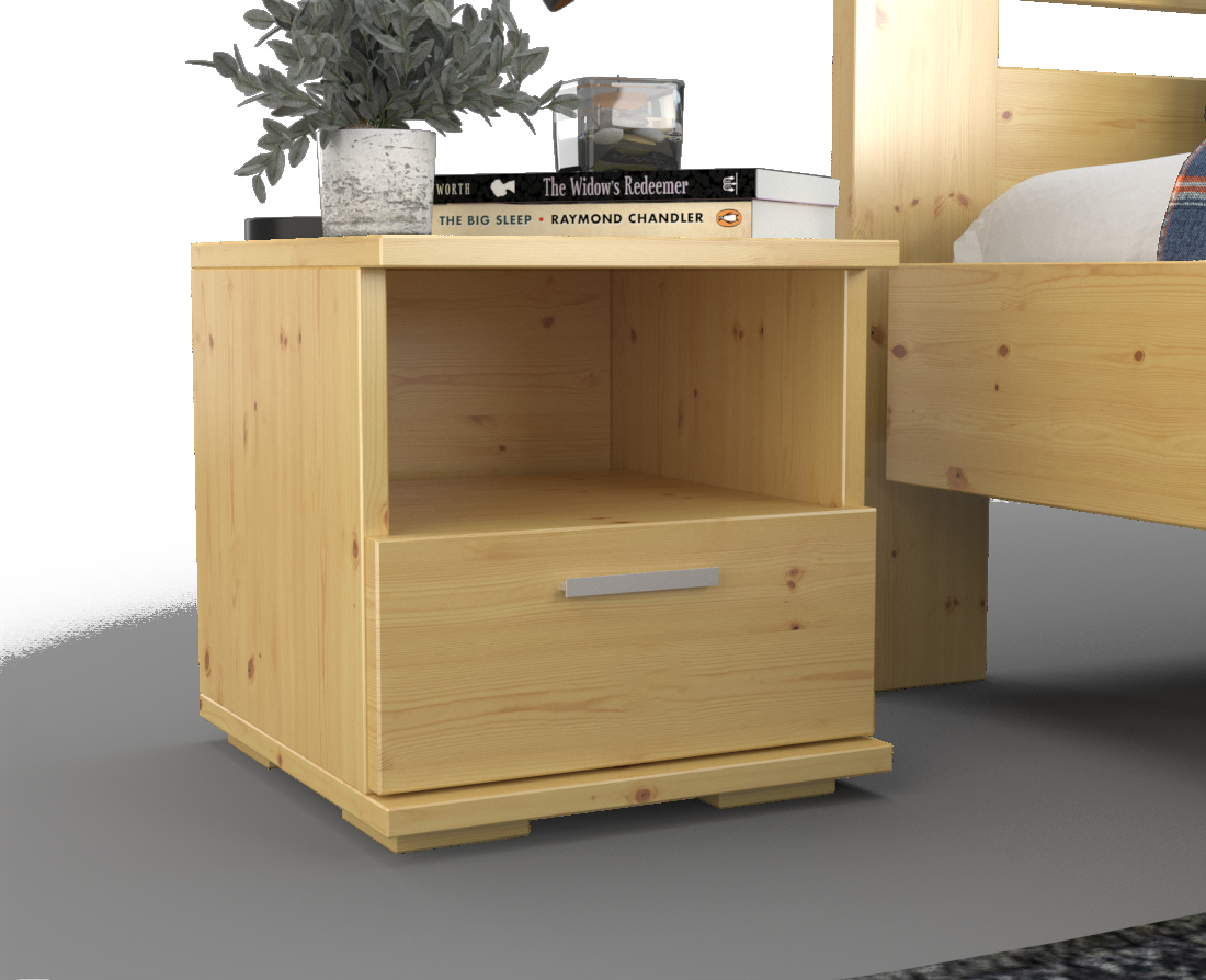 Nobis Kiefer Massivholz Nachttisch Nachtschrank | 1-Schublade und 1 Regal | 100% Bio Kiefer