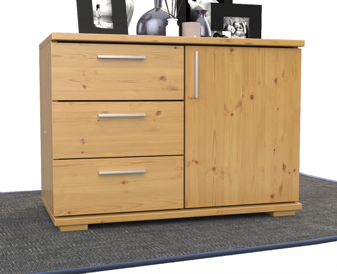 Nobis Kommode Sideboard 1-Türig 3 Schubladen 100% Bio Kiefer Massivholz